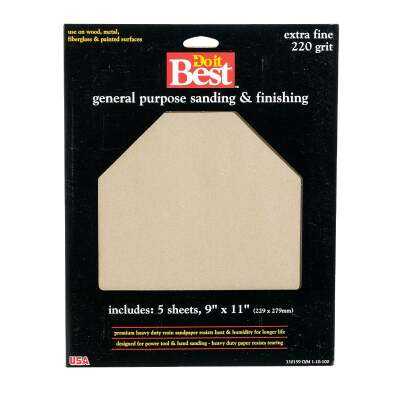 Do it Best General Purpose 9 In. x 11 In. 220 Grit Extra Fine Sandpaper (5-Pack)